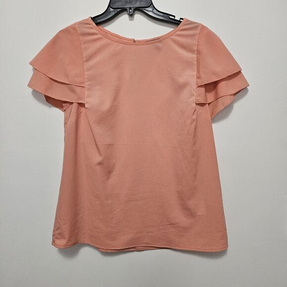 Banana Republic Peach Blouse Short Sleeve Layered Flutter Sleeves Sz S EUC - Picture 1 of 10